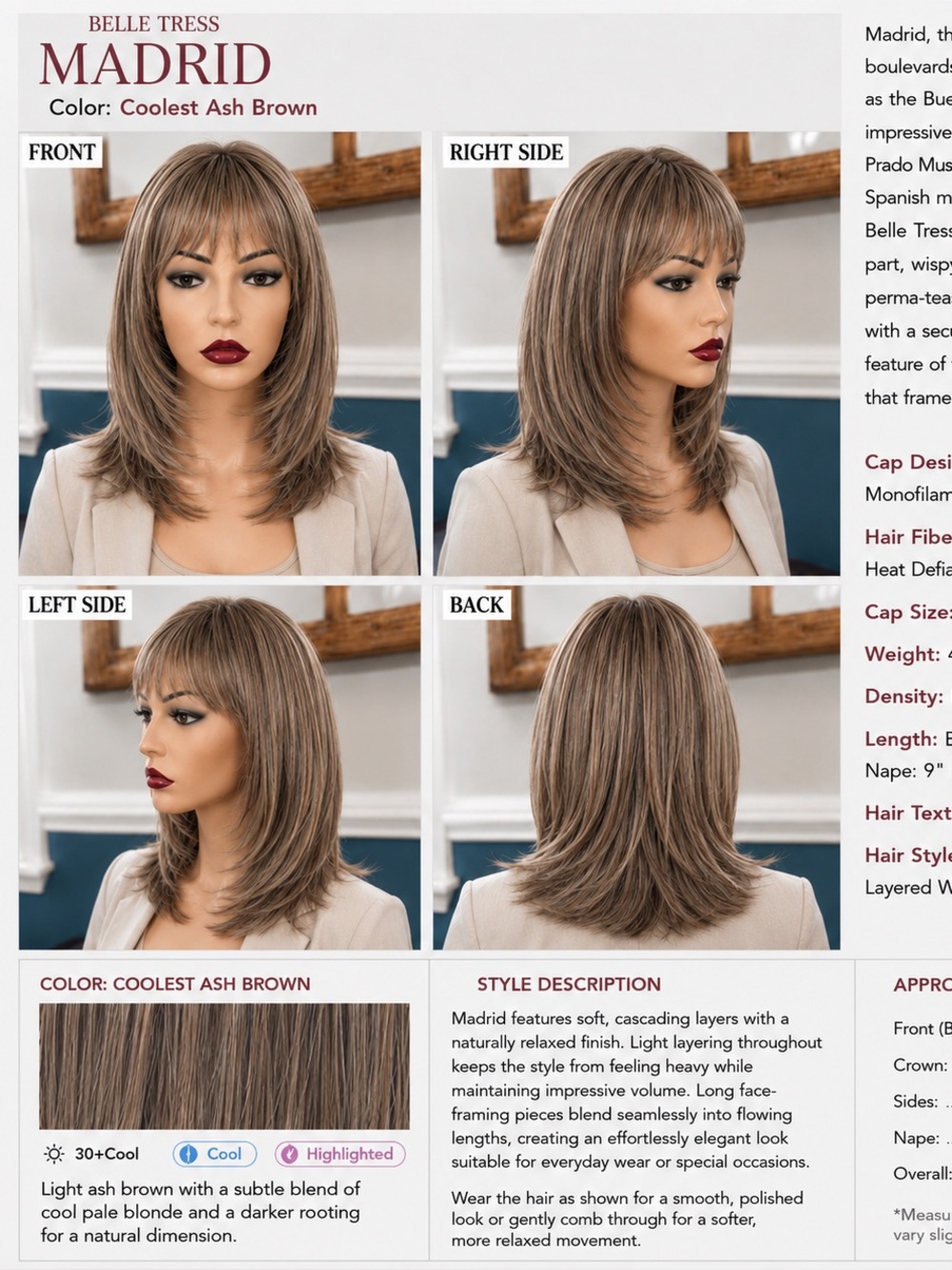 Belle Tress Madrid in Coolest Ash Brown
